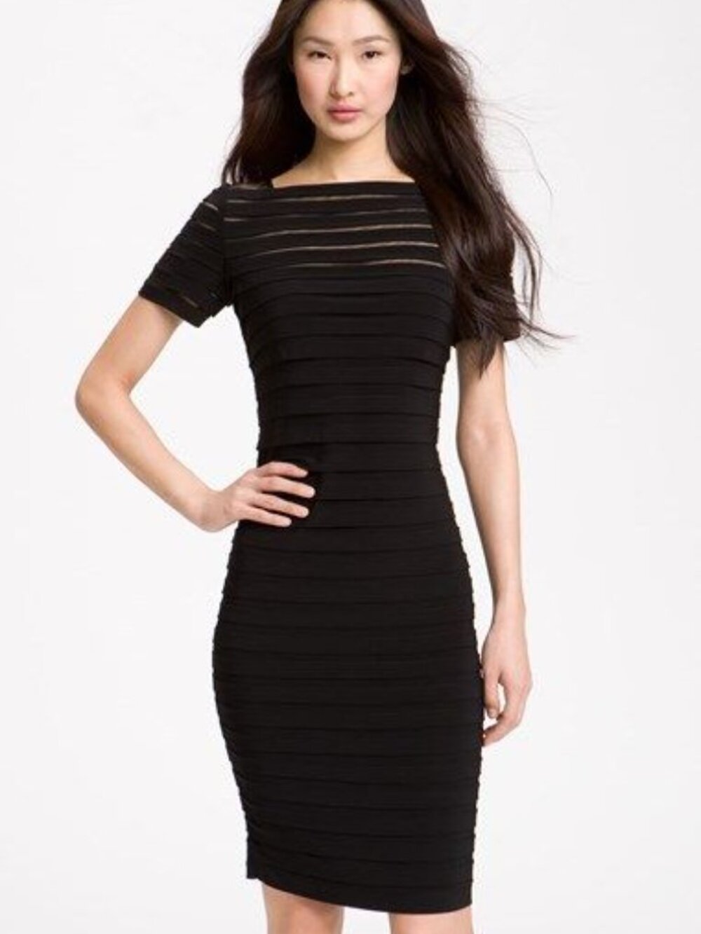 Adrianna Papell Black Layered Sheath Dress